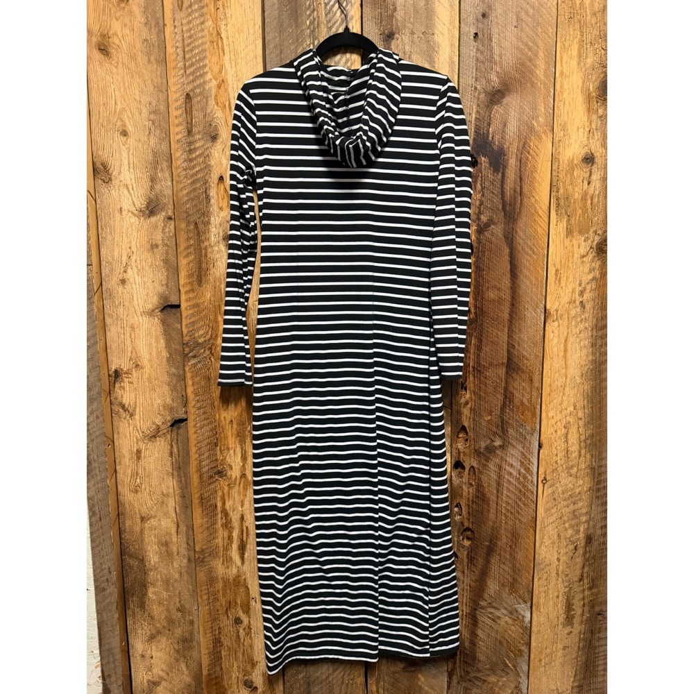 Womens S Striped Hoodie Maxi Dress Long Sleeve Kangaroo Pocket Casual Athleisure